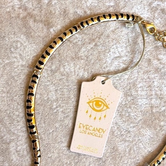 Brand New Eye Candy Gold Tone Crystal Leopard Collar Statement Necklace Jungle - Picture 7 of 15